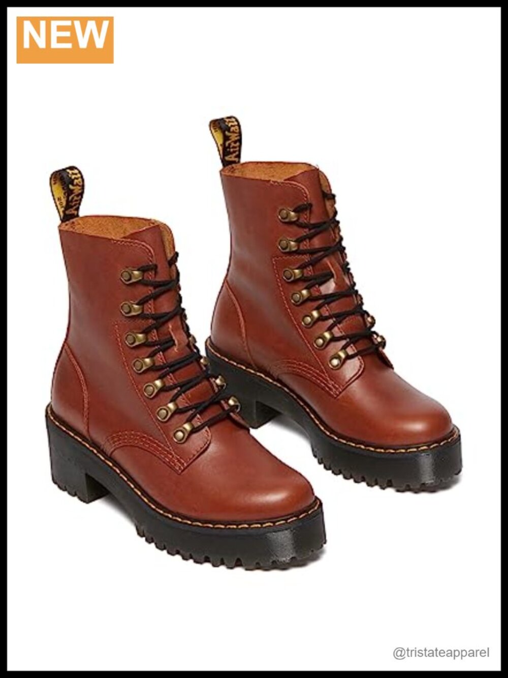 Leather Heeled Ankle Boots Work Boot Round Toe